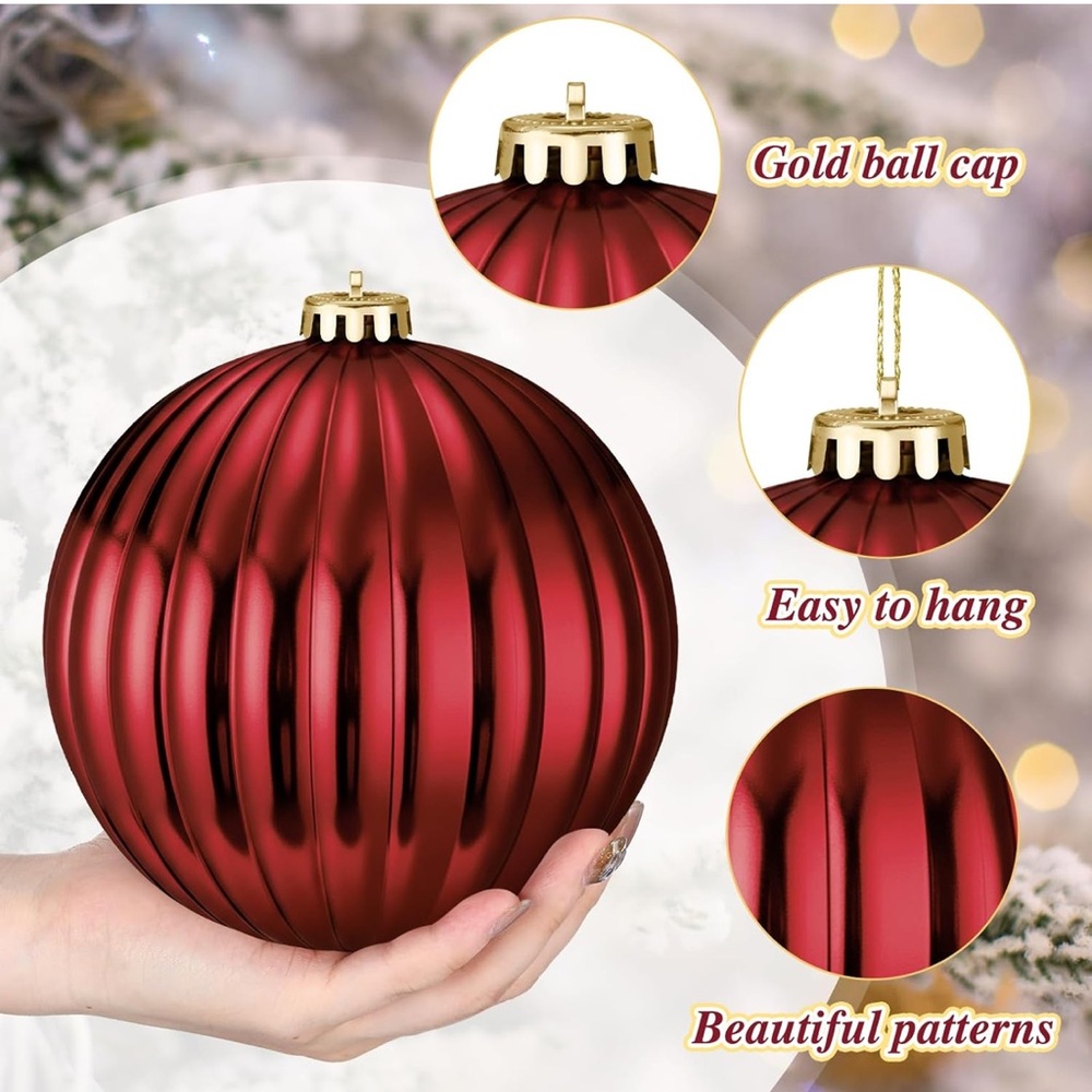 6 Pcs Extra Large 6 Inch Christmas Balls Ornaments Shatterproof Lightweight - Picture 4 of 7